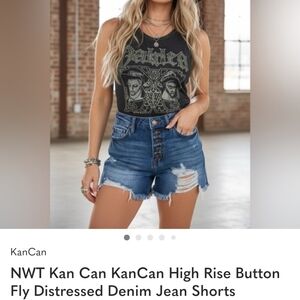 KanCan Blue High-Rise Distressed Button-Fly Jean Shorts